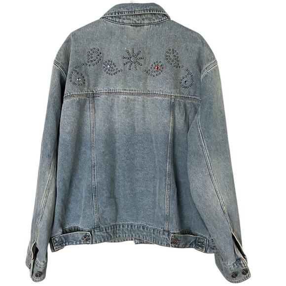 BDG Urban Outfitters Studded Relaxed Fit Denim Trucker Jacket Unisex XL NEW - Picture 3 of 11